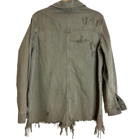 Free People Womens Moonchild Denim Shirt Jacket Small Green Shacket Distressed - Picture 4 of 6